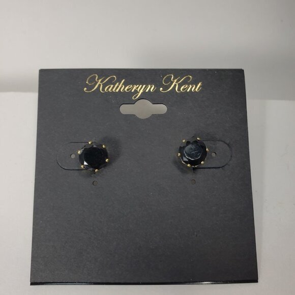 KATHERYN KENT, Stylished Gold-tone & Black Stone Stud Earrings -Fashion Jewelry - Picture 4 of 6